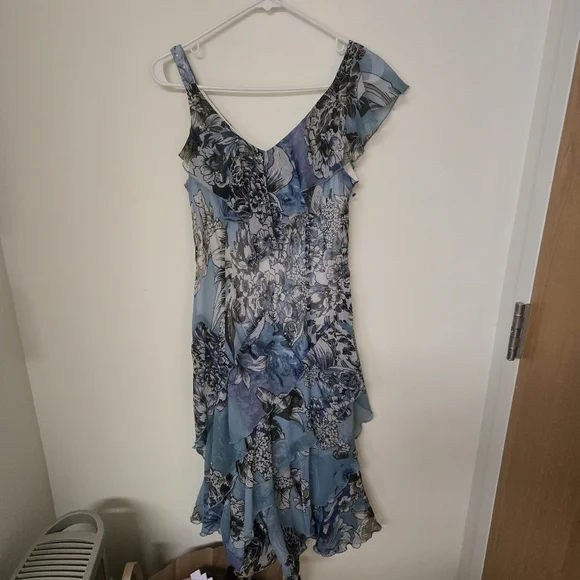 Dressbarn Blue Ruffle Sequin Fairy Midi Dress Size 12 - Picture 1 of 7